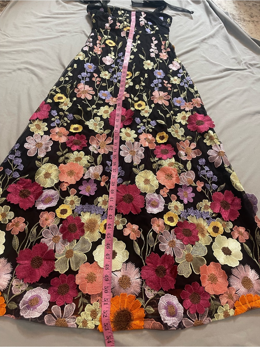 Lulus ✨ Thriving Poise Black 3D Floral Embroidered Tie-Strap Maxi Dress - Picture 14 of 16